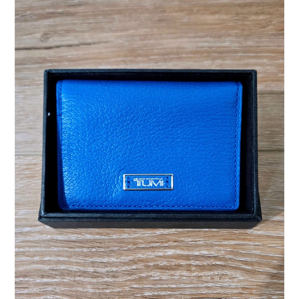 TUMI Multi-Window Card Case Blue Pebbled Leather Slim Wallet 271009 NIB
